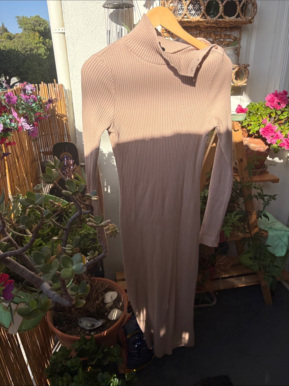 Long Sleeve Ribbed Maxi Dress in Taupe - Women's Knit Bodycon